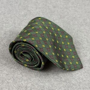 Vintage Garrick Anderson Silk Tie‎ Green Geometric USA Wide 57x4" NOTE